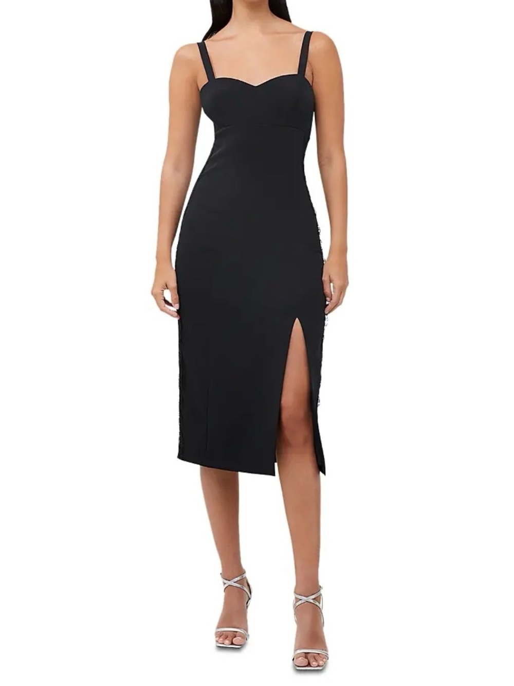 French Connection Black Sweetheart Midi Dress with Side Slit